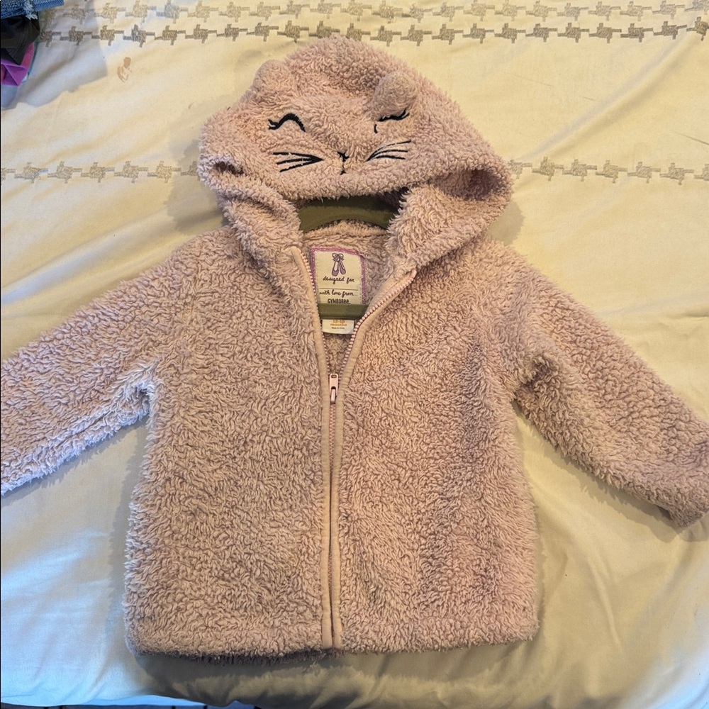12-18m fuzzy kitty zip up jacket